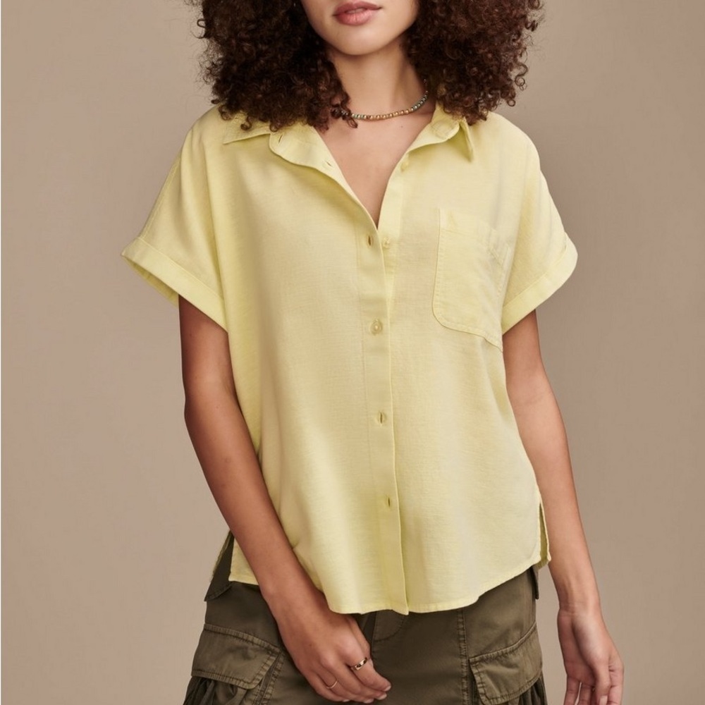 Ecothreads Short Sleeve Lightweight Yellow Button Front Shirt Top Size Medium